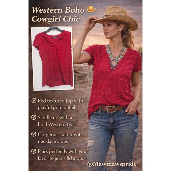 Merokeety Tops - WESTERN BOHO COWGIRL CHIC STATEMENT PIECE TOP. RED GLAM MEETS COASTAL COWGIRL XS